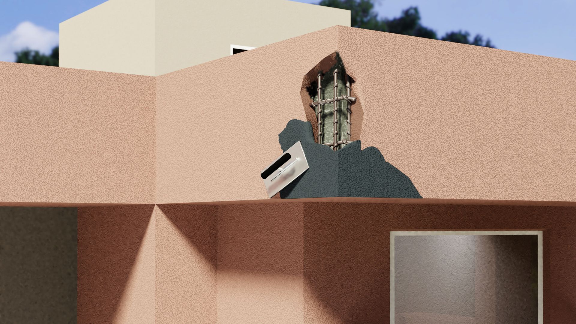   Application of renovation mortar on the wall