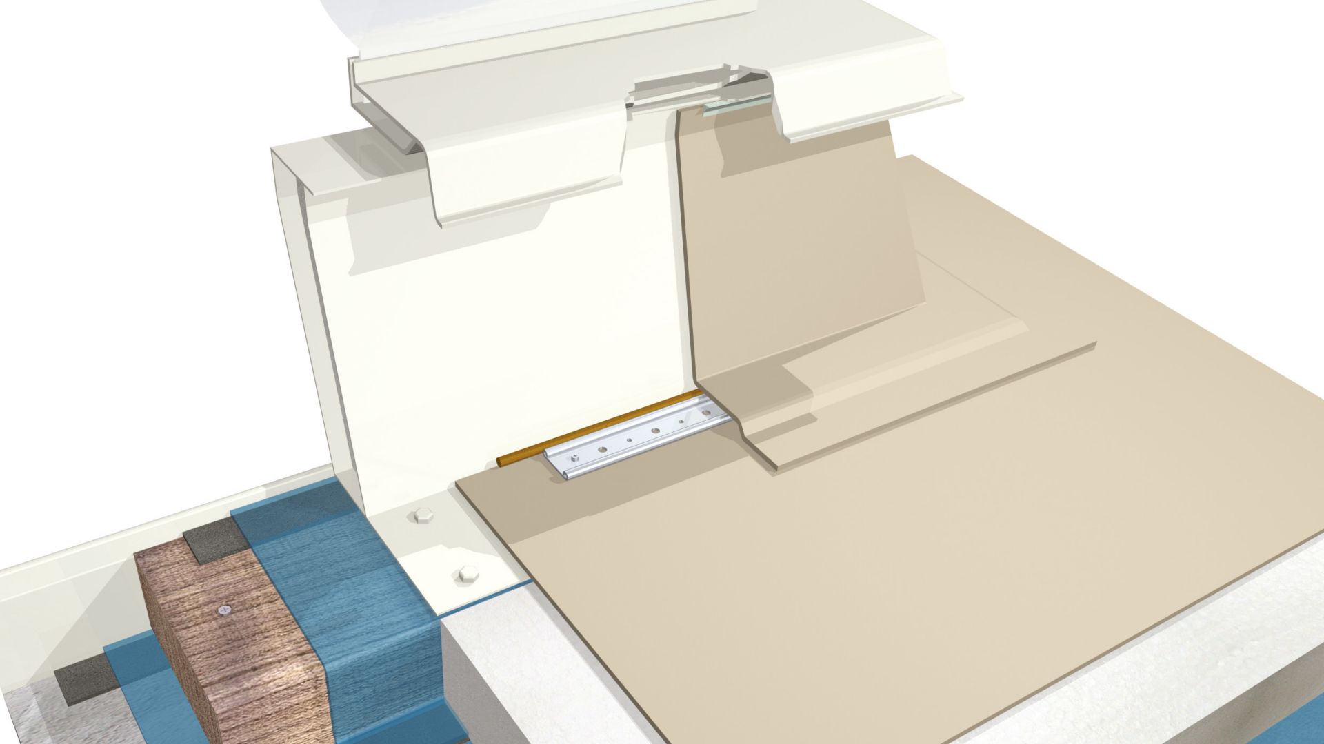 Single-ply membrane buildup 3D rendering at skylight detail